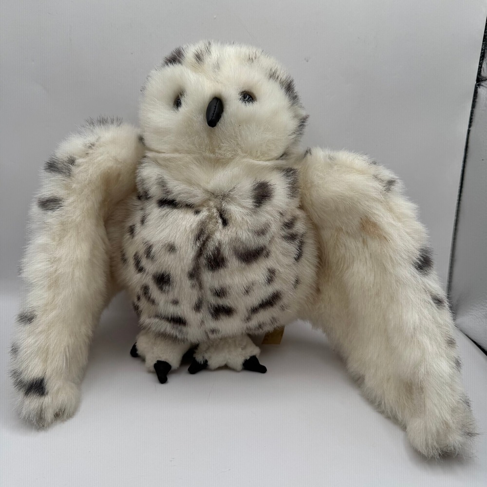 Folkmanis Snowy Owl Puppet White Spotted Faux Fur Rotating Head